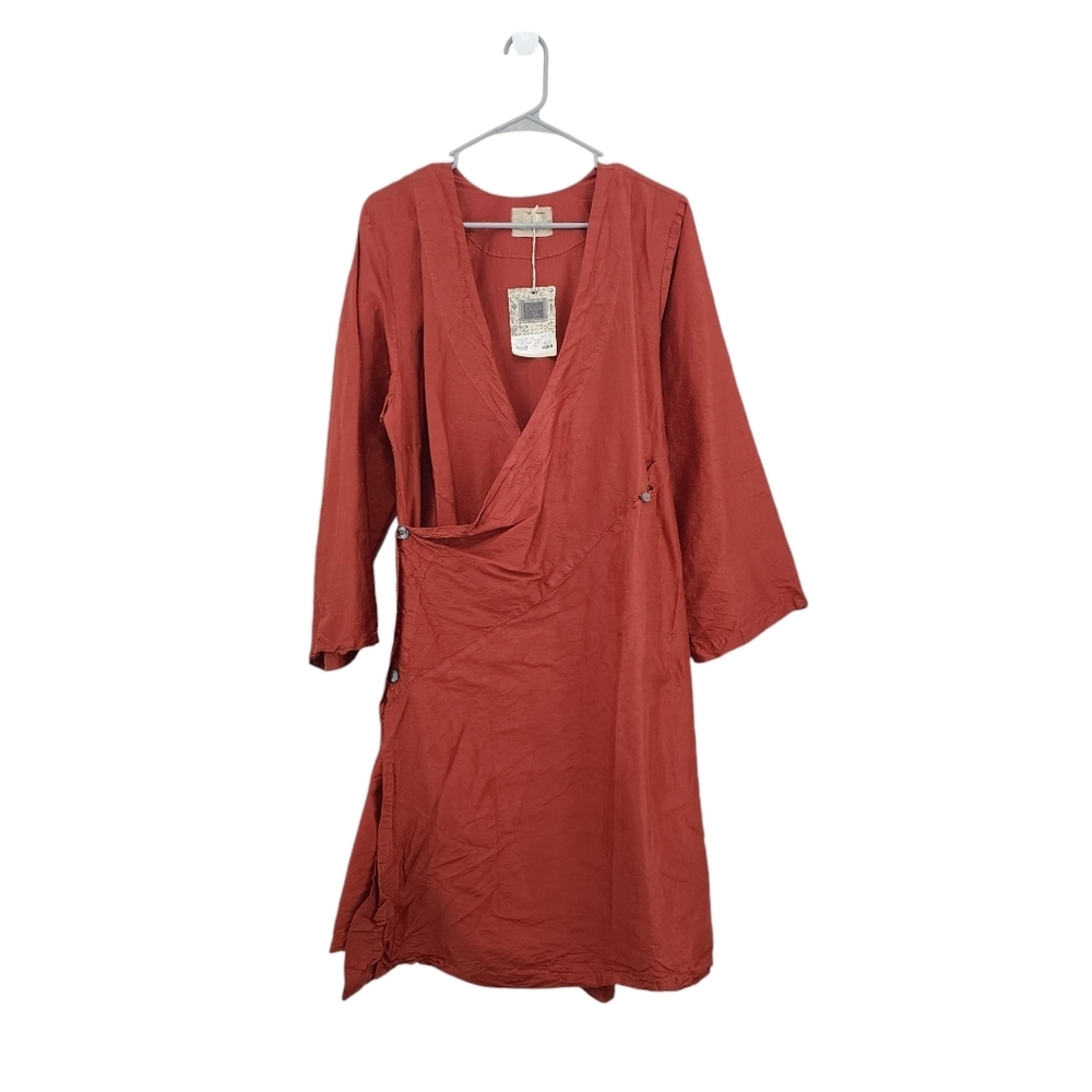 Blue Fish Women's 100% Silk Slant Wrap Jacket Dress Red Clay